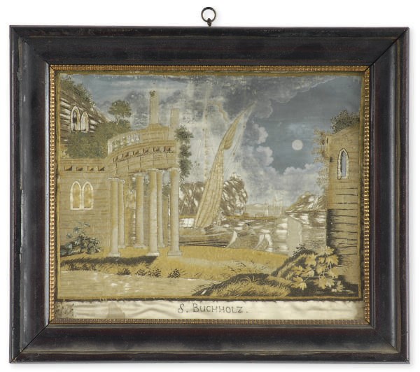 A SET OF SEVEN FRAMED NEEDLEWORK PICTURES,