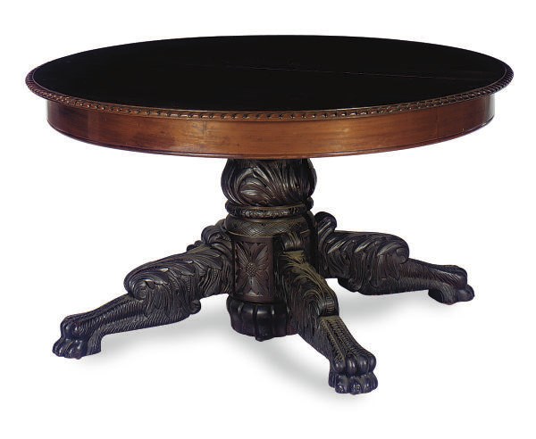 AN AMERICAN LATE CLASSICAL MAHOGANY EXTENDING DINING TABLE,