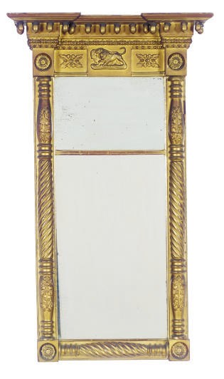A GILTWOOD AND GILT-COMPOSITION MIRROR,