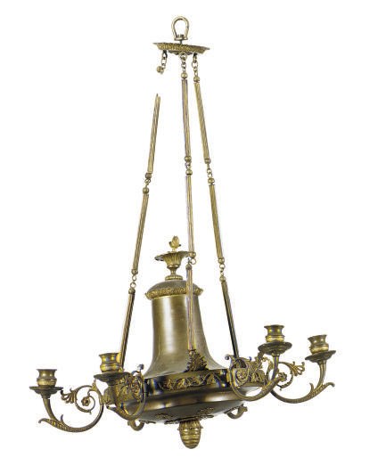 A GILT-METAL SIX-LIGHT CHANDELIER,