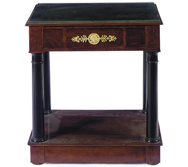 A FRENCH ORMOLU-MOUNTED MAHOGANY AND EBONIZED SIDE TABLE,