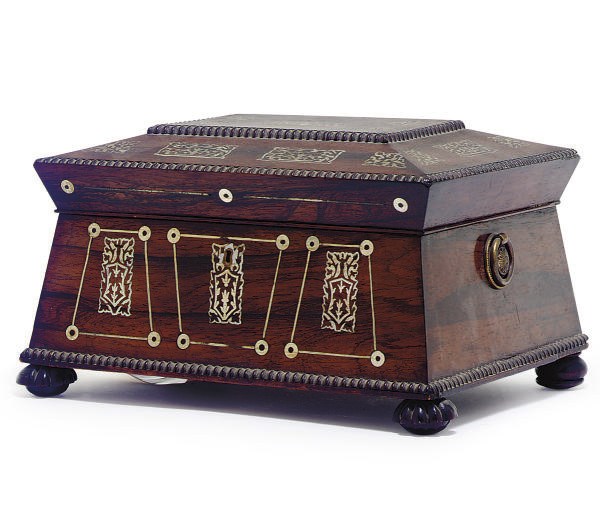 A VICTORIAN MOTHER-OF-PEARL INLAID ROSEWOOD WORK BOX**,