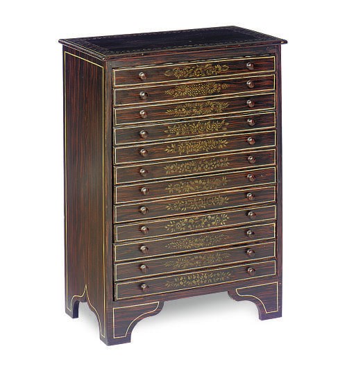 A GRAIN-PAINTED AND STENCILED COLLECTOR'S CHEST-OF-DRAWERS,