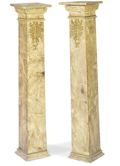 A PAIR OF GILT-METAL MOUNTED FAUX MARBLE PEDESTALS,