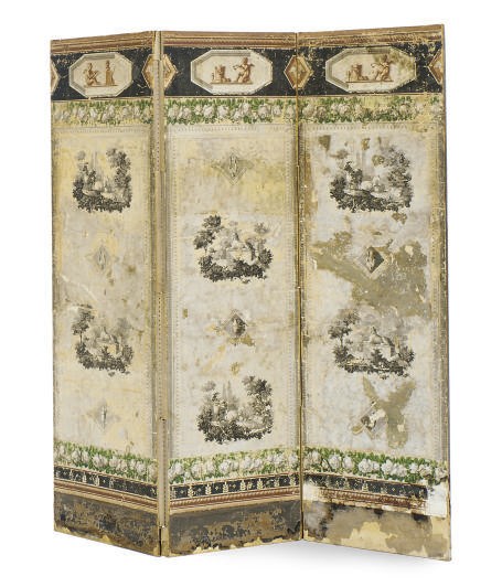 A FRENCH WALLPAPER THREE-PANEL SCREEN,
