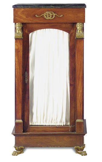 A FRENCH GILT-BRONZE MOUNTED MAHOGANY MARBLE TOP CABINET,