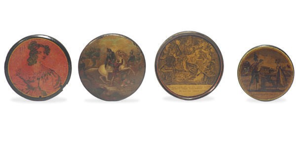 THREE VICTORIAN PAPIER MACHE PATCH BOXES,