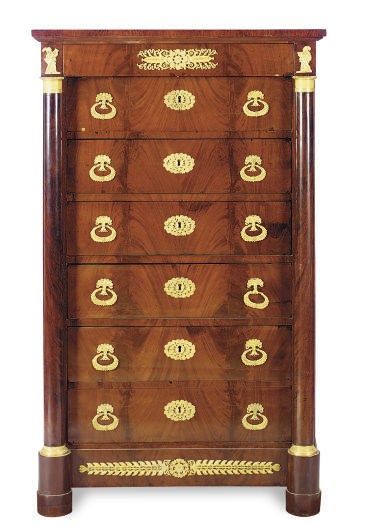 AN EMPIRE ORMOLU-MOUNTED MAHOGANY SEMANIER,