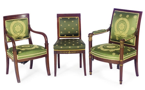 A MAHOGANY AND PARCEL-GILT FAUTEUIL,