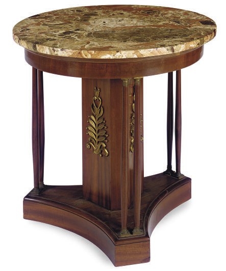 A GILT-METAL MOUNTED MAHOGANY AND MARBLE-TOP CENTER TABLE,