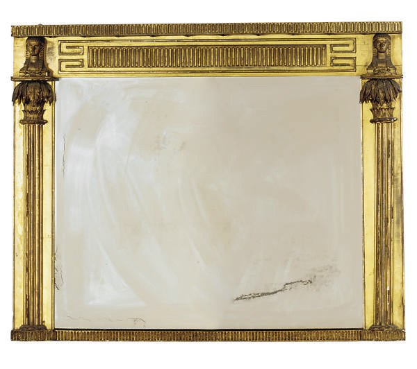 A GILTWOOD OVERMANTEL MIRROR,