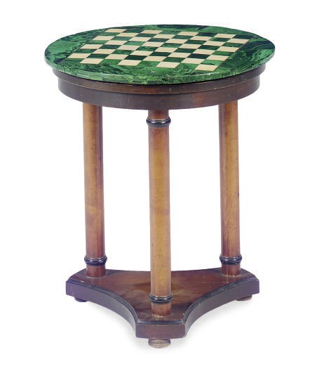 A MAHOGANY AND MALACHITE SIDE TABLE,
