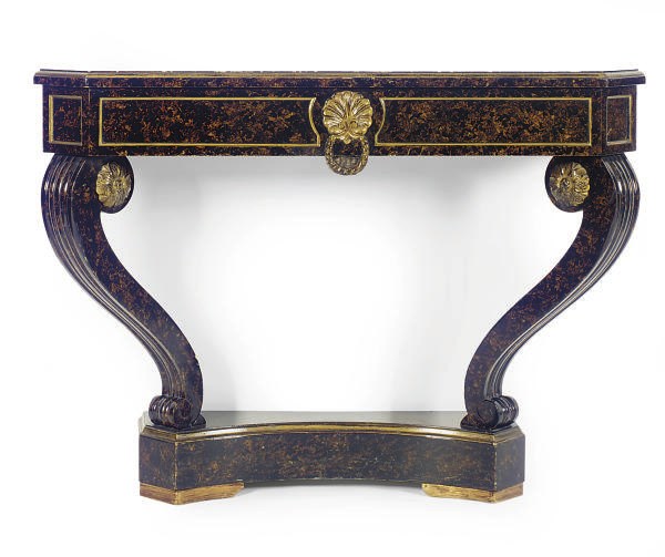 A PAINT DECORATED AND PARCEL-GILT CONSOLE TABLE,