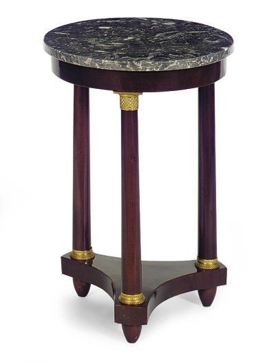 A GILT-METAL MOUNTED MAHOGANY AND MARBLE TOP SIDE TABLE,