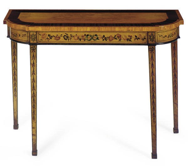 A PAIR OF MAHOGANY AND POLYCHOME-PAINTED SIDE TABLES,