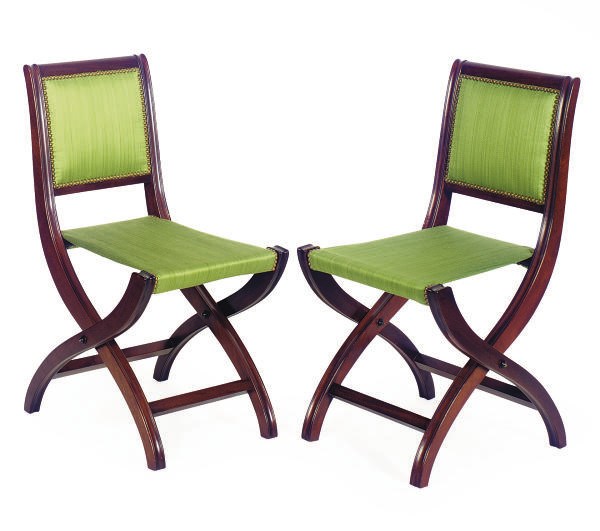 A SET OF TEN MAHOGANY FOLDING CHAIRS,