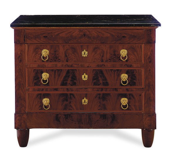 A GILT-METAL MOUNTED MAHOGANY AND MARBLE-TOP COMMODE,
