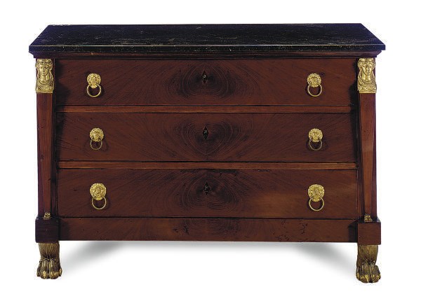 A GILT-METAL MOUNTED MAHOGANY AND MARBLE-TOP COMMODE,