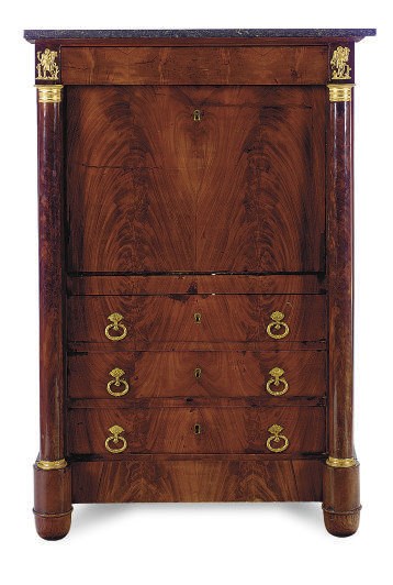 A FRENCH EMPIRE ORMOLU MOUNTED MAHOGANY SECRETAIRE A ABBATANT,