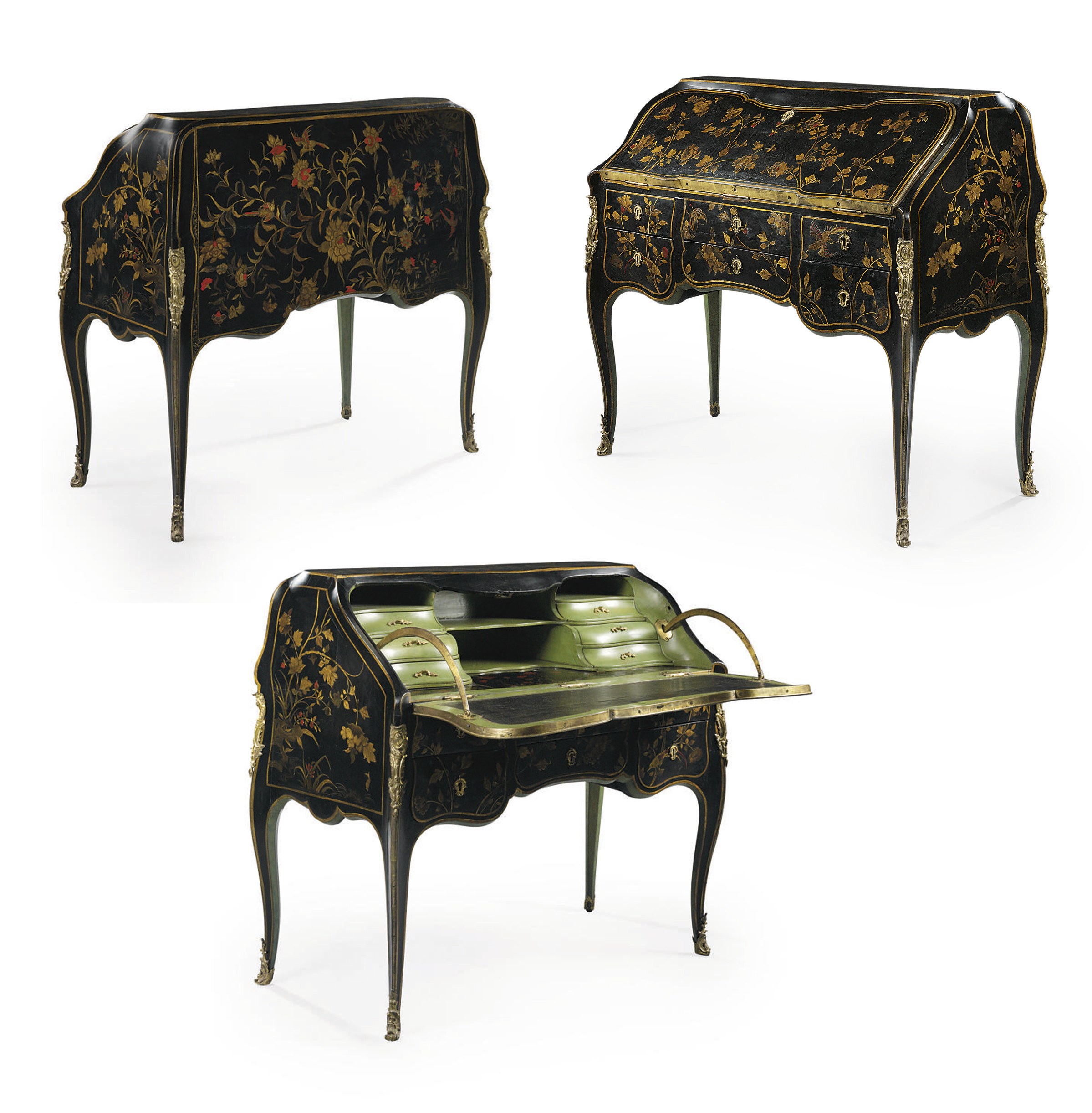 A LOUIS XV ORMOLU-MOUNTED BLACK AND GILT CHINESE LACQUER BUREAU DE PENTE
