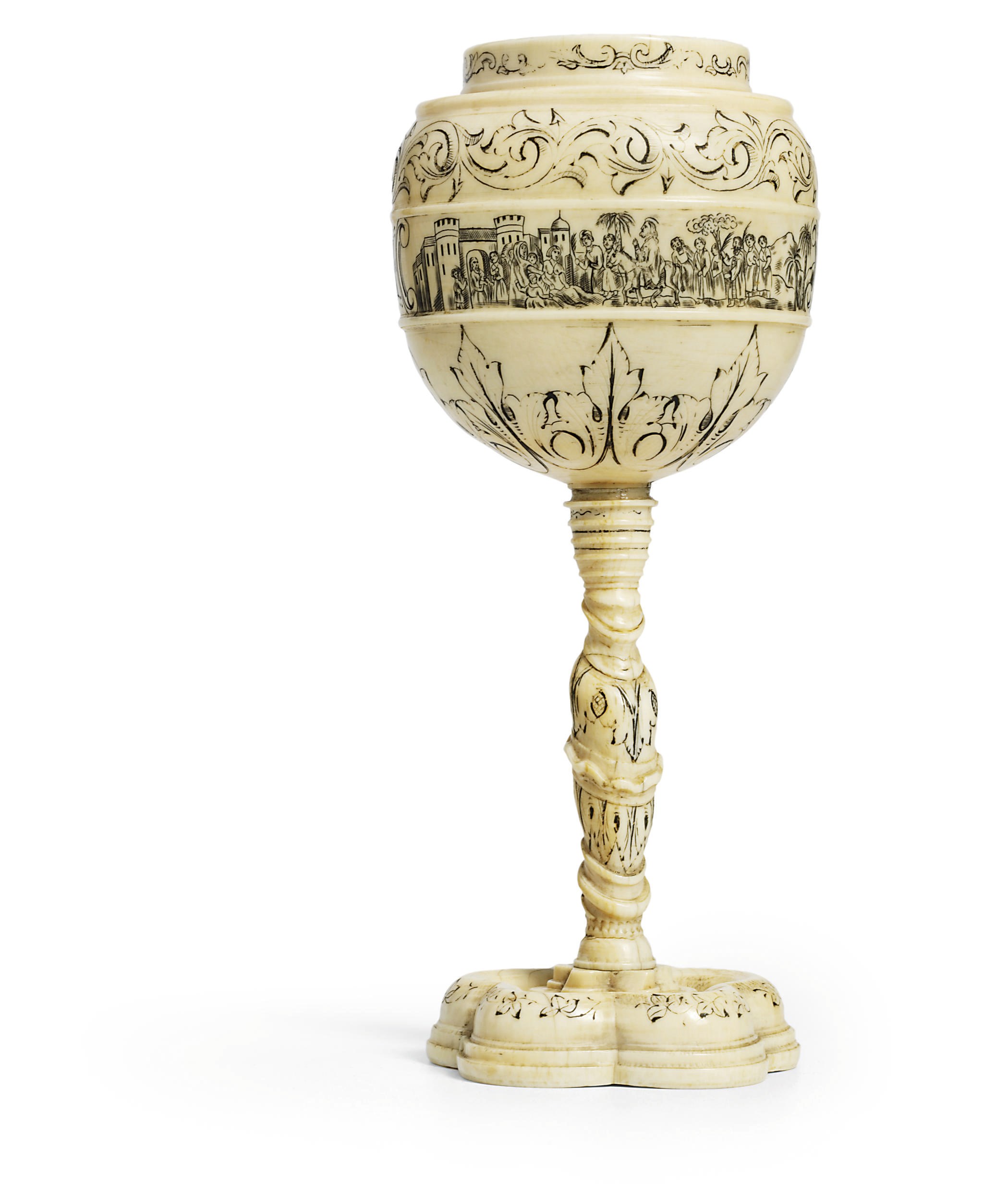 AN ENGRAVED CARVED IVORY CUP