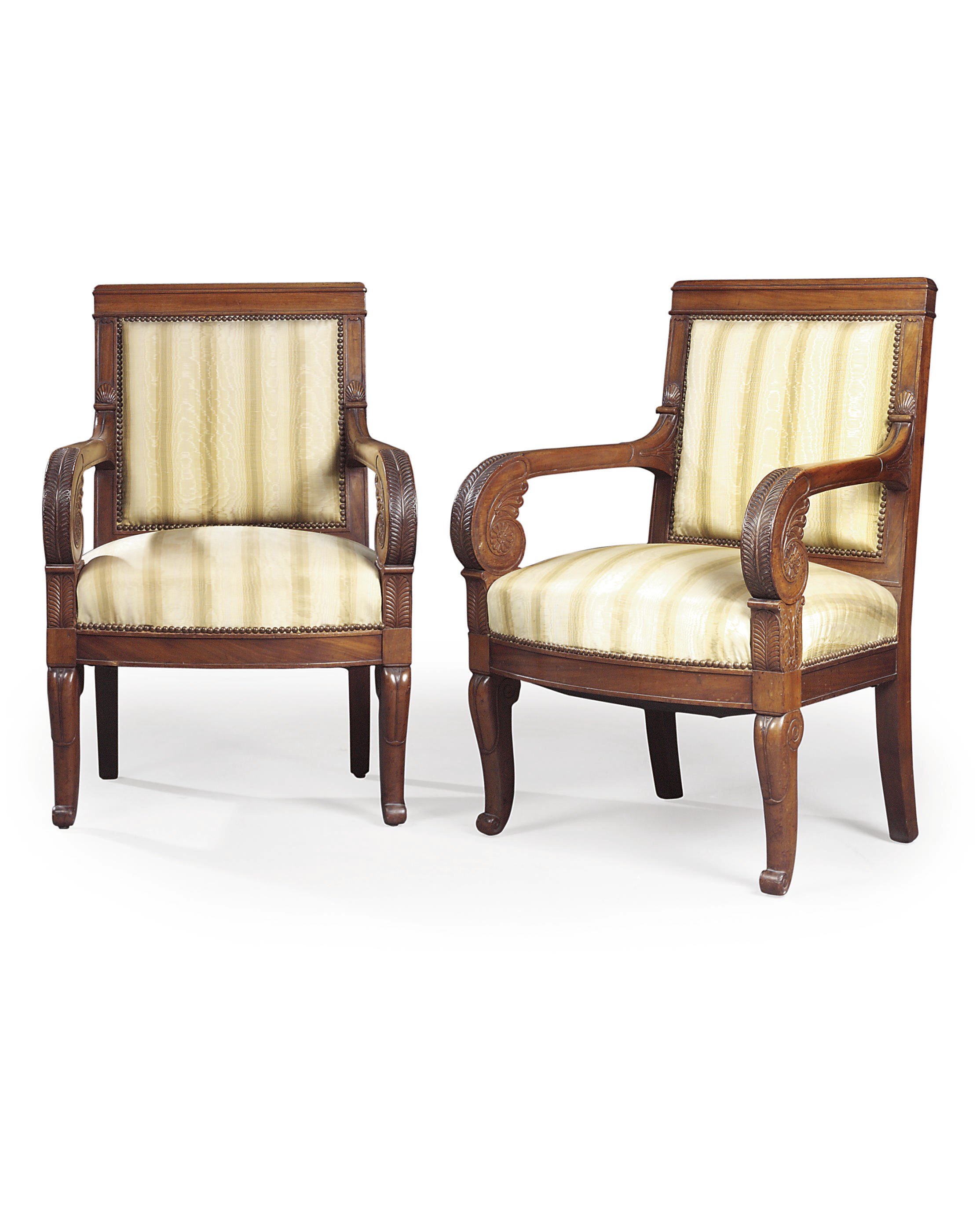 A PAIR OF CHARLES X MAHOGANY FAUTEUILS