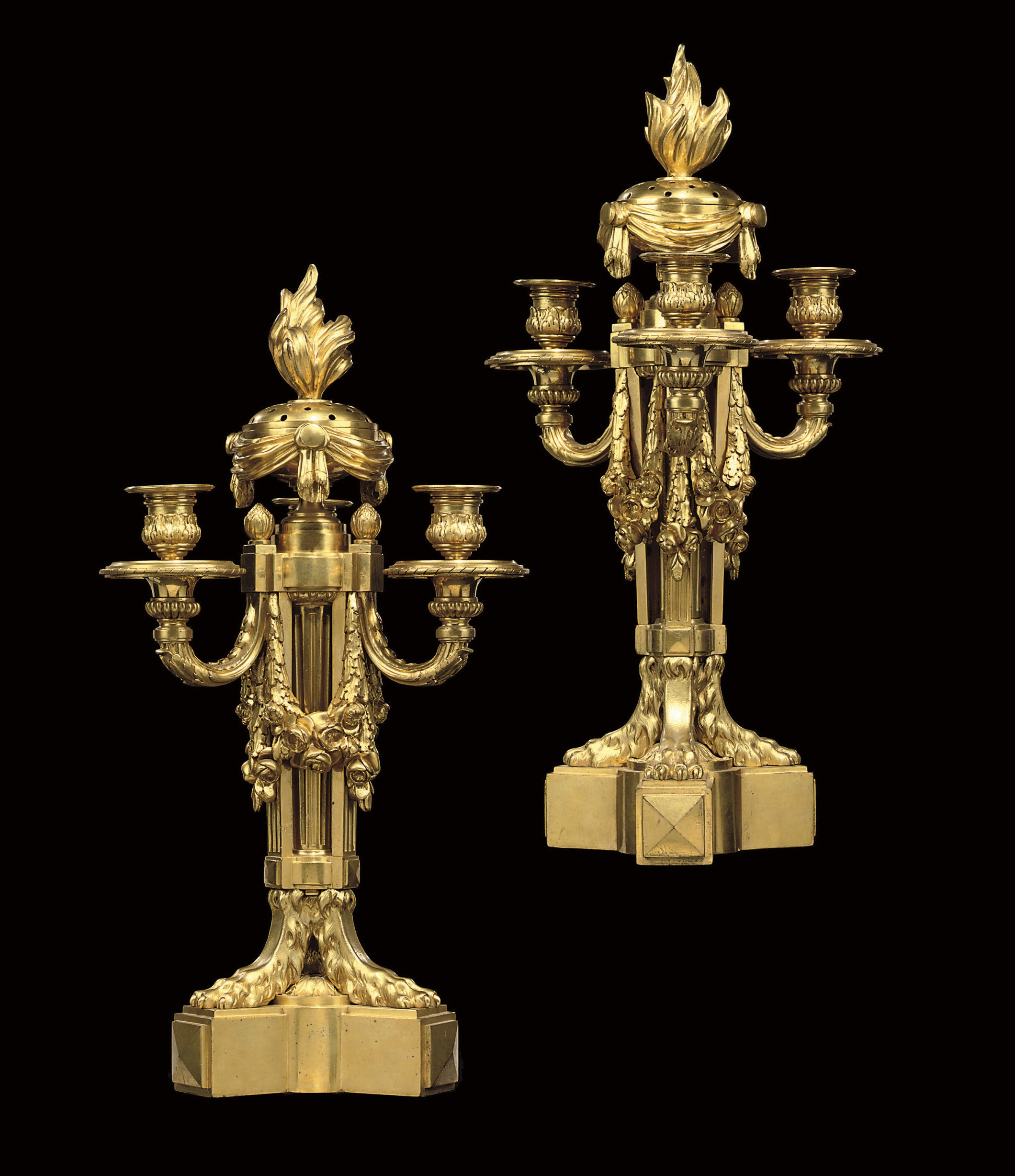 A PAIR OF FRENCH ORMOLU THREE-BRANCH CANDELABRA
