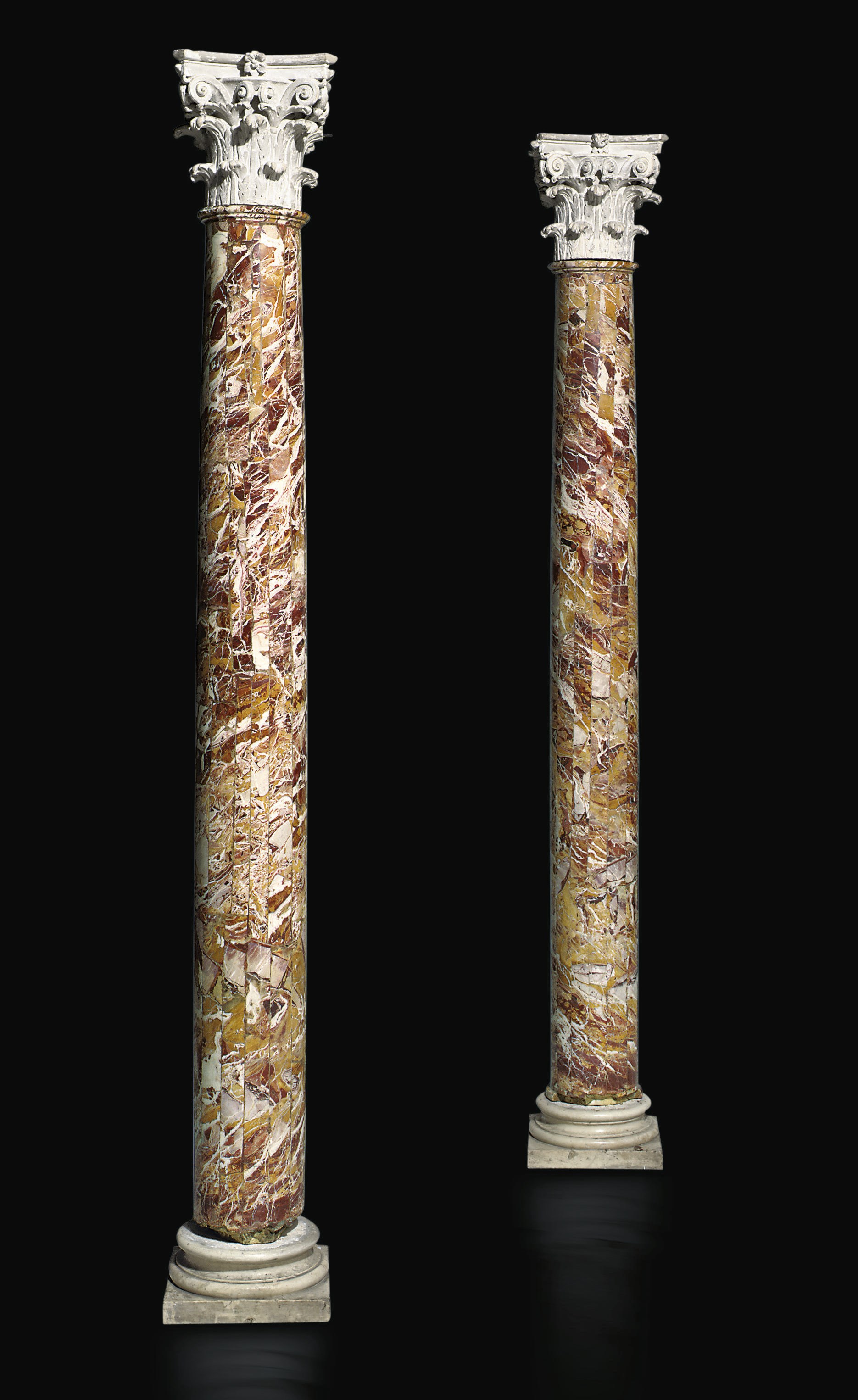 A PAIR OF SICILIAN JASPER-VENEERED COLUMNS