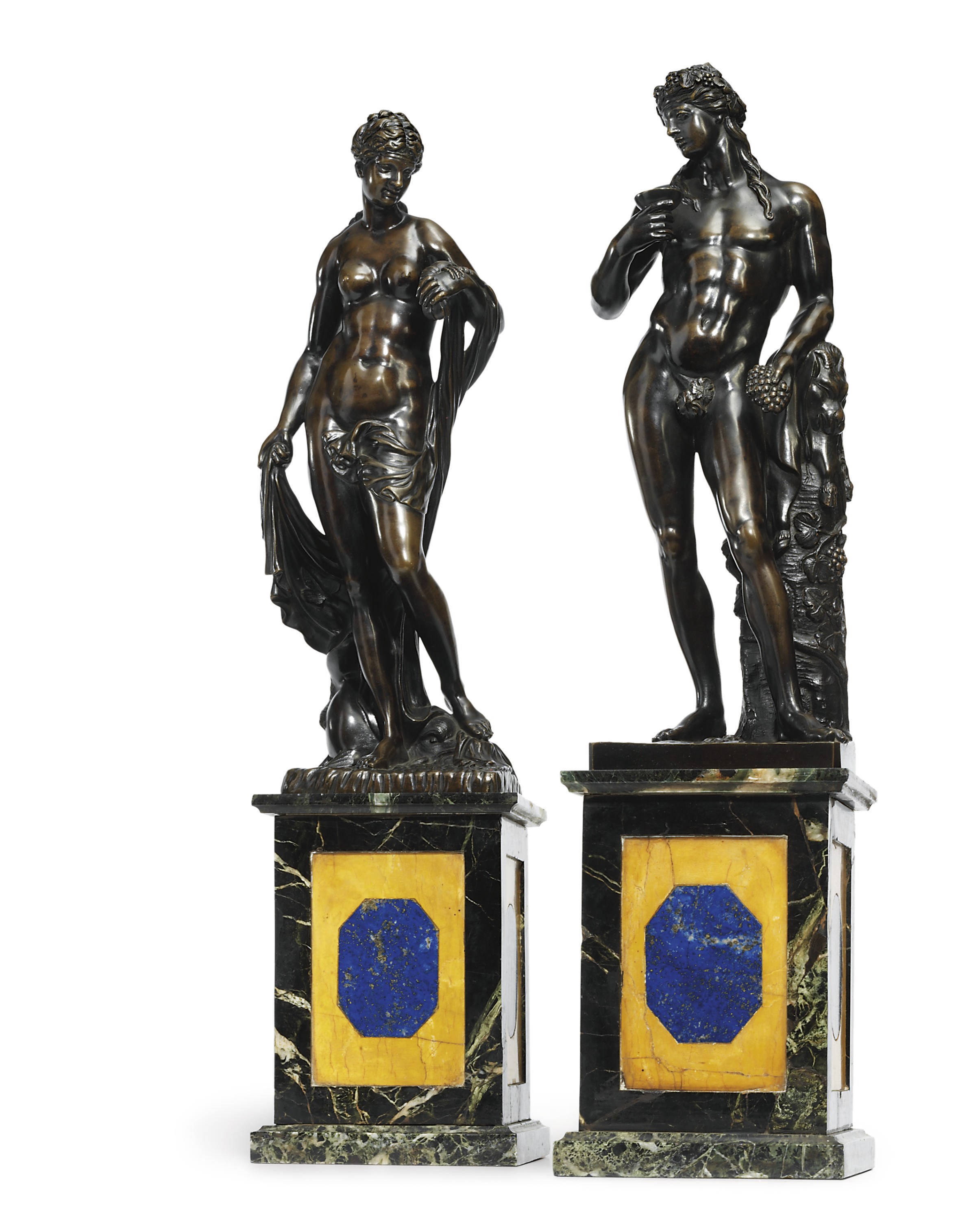 A PAIR OF BRONZE FIGURES OF AMPHITRITE AND BACCHUS