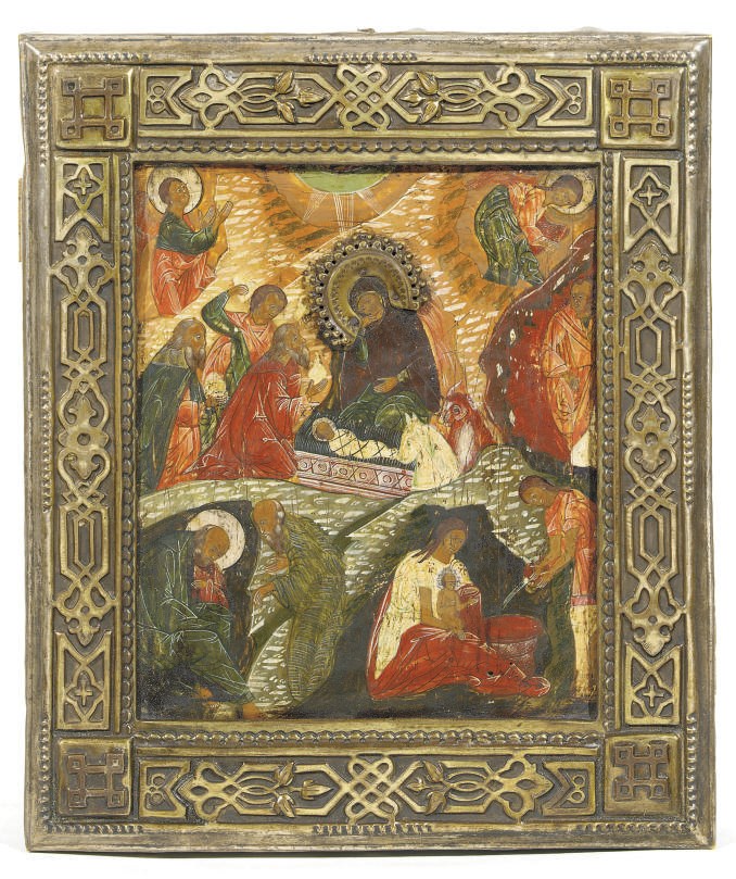 THE NATIVITY OF CHRIST WITH A LATER BRASS OKLAD