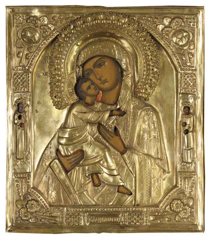 THE MOTHER OF GOD OF VLADIMIR WITH A BASE METAL OKLAD