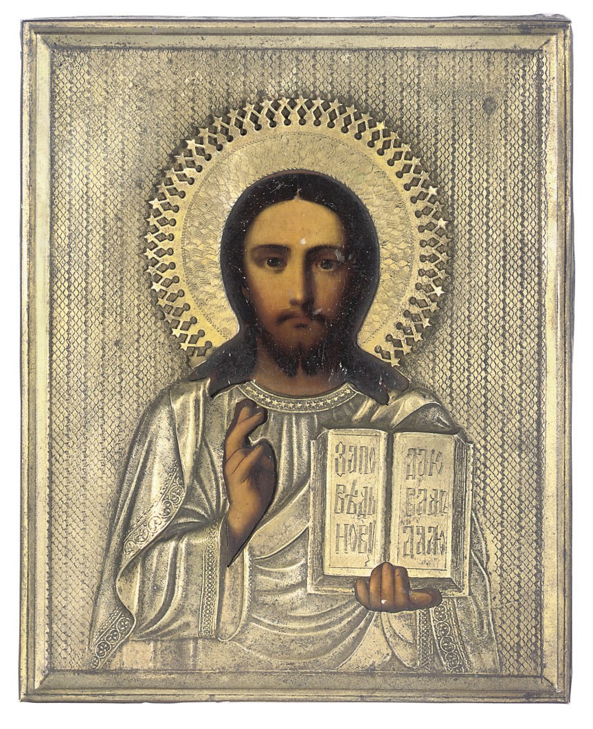 CHRIST PANTOKRATOR WITH A GILT METAL OKLAD