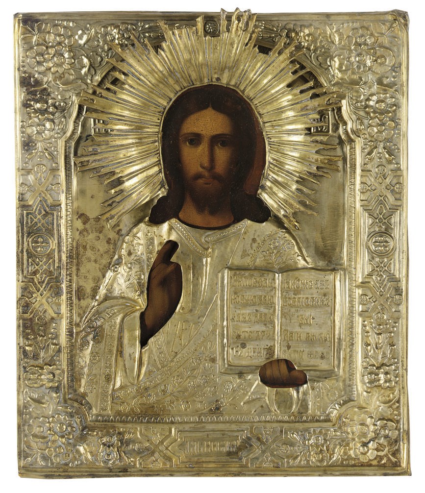 CHRIST PANTOKRATOR WITH A GILT METAL OKLAD