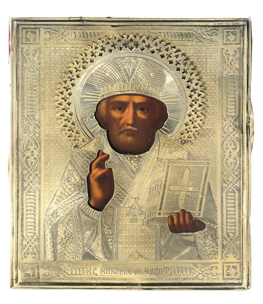 ST. NICHOLAS WITH A PARCEL-GILT OKLAD