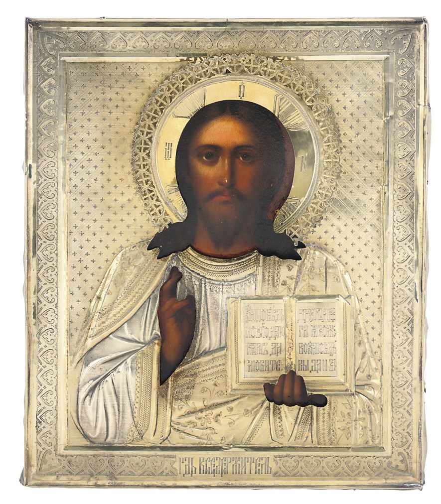 CHRIST PANTOKRATOR WITH A PARCEL-GILT OKLAD