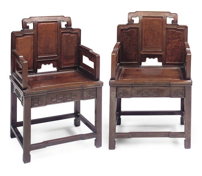 A PAIR OF CHINESE HUANG HUALI ARMCHAIRS