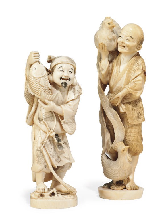 TWO JAPANESE IVORY OKIMONO