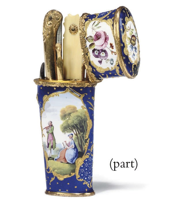 A SOUTH STAFFORDSHIRE ENAMEL NECESSAIRE