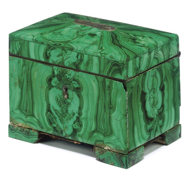 A RUSSIAN MALACHITE MONEY BOX