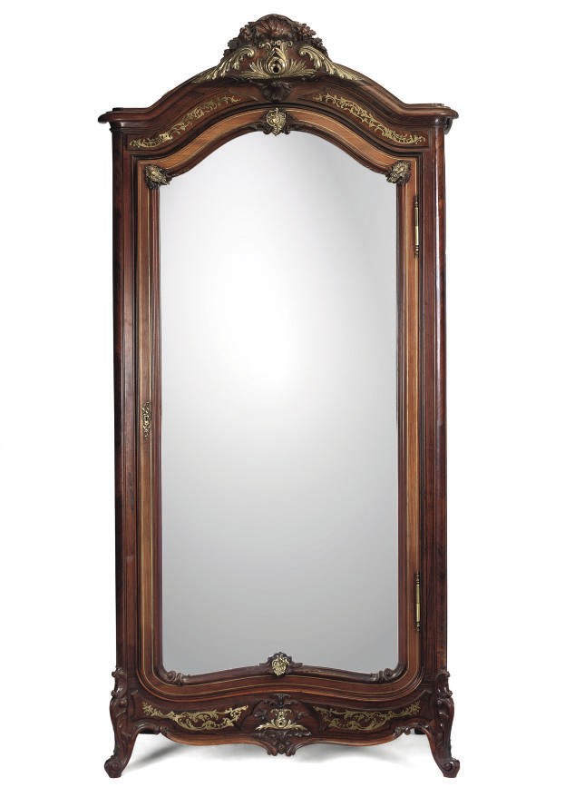 A FRENCH BRASS MOUNTED AND INLAID ROSWOOOD ARMOIRE