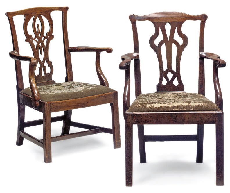 A GEORGE III MAHOGANY OPEN ARM CHAIR