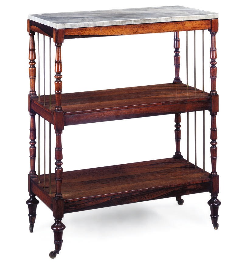 A LATE REGENCY ROSEWOOD TWO TIER ETAGERE