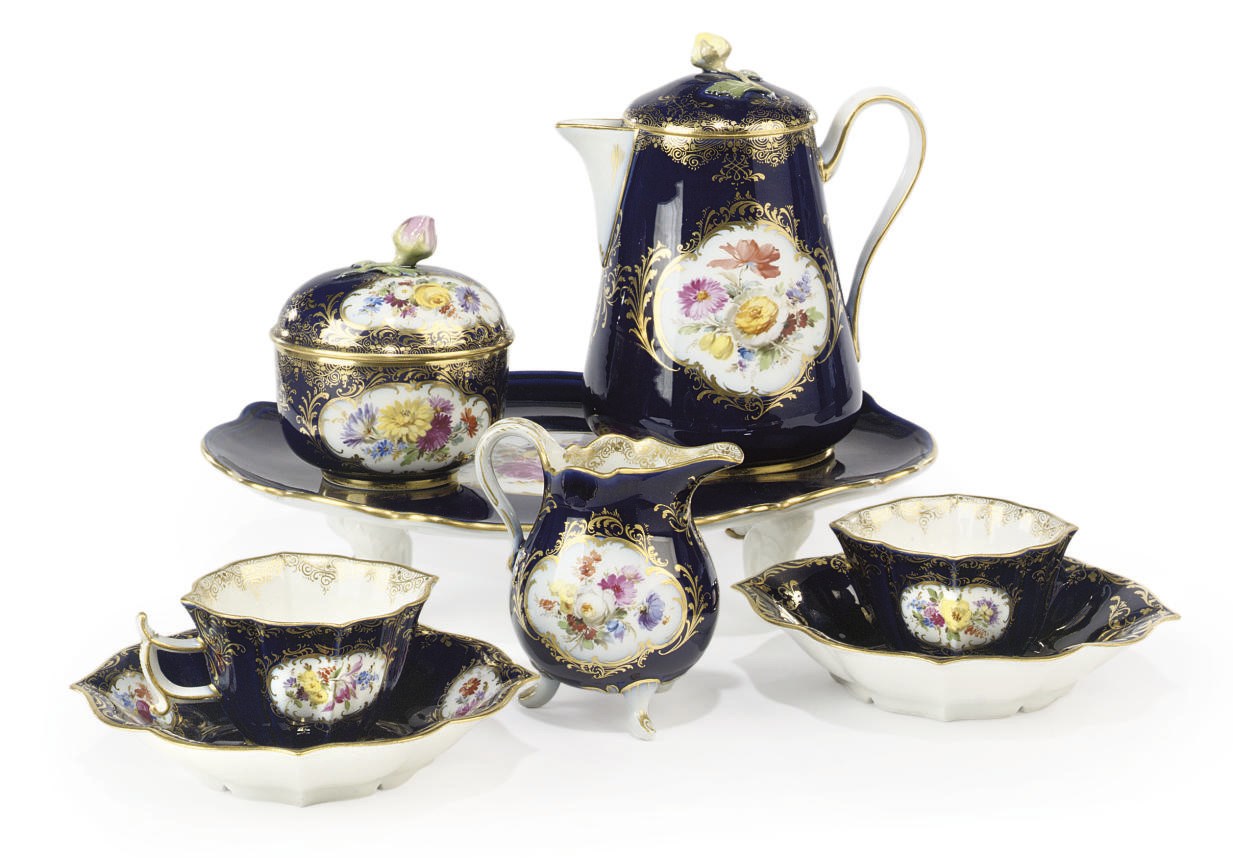 A MEISSEN DARK-BLUE-GROUND CABARET
