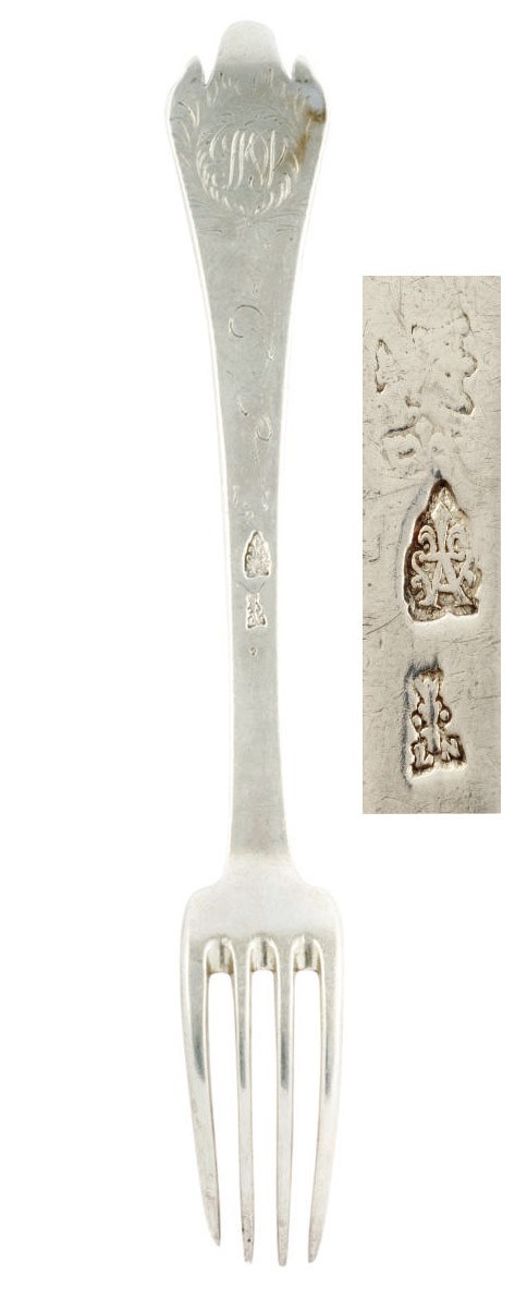 A RARE FRENCH SILVER TREFID FORK OF GOOD GAUGE