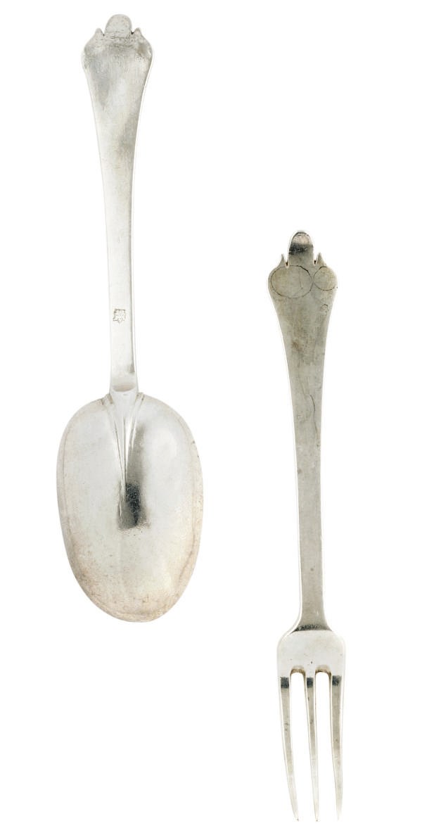 A CHARLES II/JAMES II SILVER TREFID FORK AND SPOON