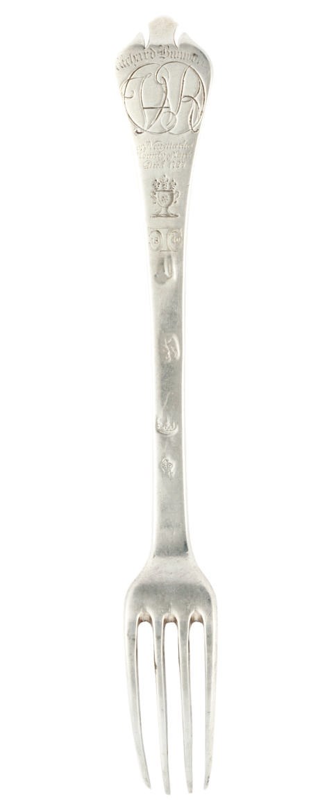 A WILLIAM AND MARY SILVER TREFID FORK