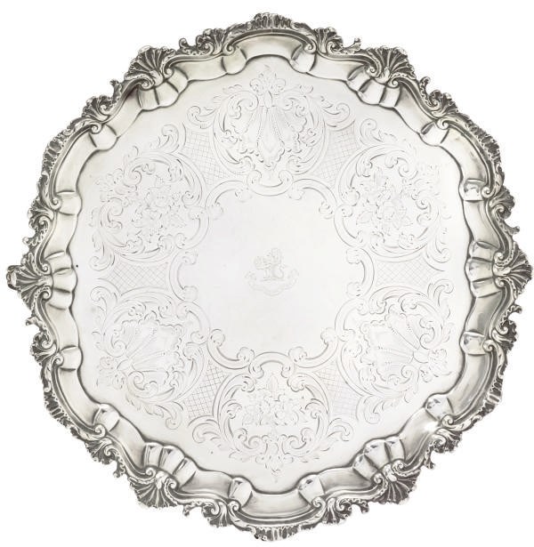 A LATE VICTORIAN SHAPED CIRCULAR SILVER SALVER