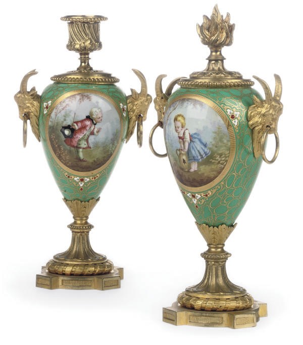 A PAIR OF SEVRES-STYLE GILT-METAL-MOUNTED CASSOULETTES