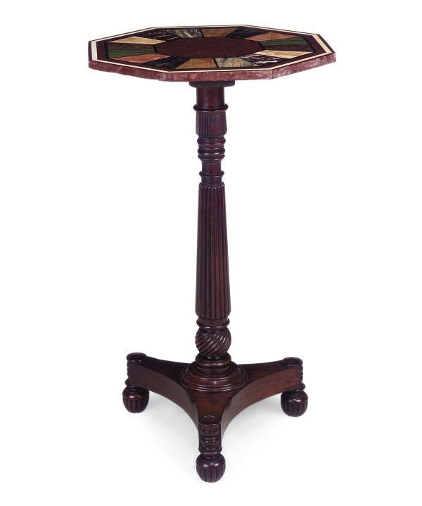 A MAHOGANY AND SPECIMEN MARBLE OCCASIONAL TABLE