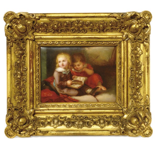 A GERMAN PORCELAIN RECTANGULAR  FRAMED PLAQUE